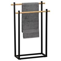 Handdoeken ophangrek/houder - badkamer - bamboe/metaal - 53 x 20 x 82 cm - zwart