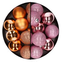 24x stuks kunststof kerstballen mix van koper en roze 6 cm - Kerstbal