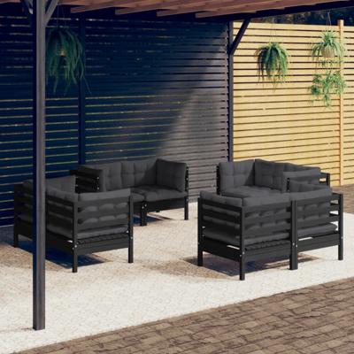 8-delige Loungeset met antracietkleurige kussens grenenhout