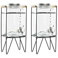 Set van 2x stuks glazen drank dispensers 4 liter met schroefdop en standaard