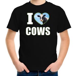 I love cows t-shirt met dieren foto van een koe zwart voor kinderen