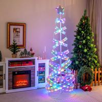 210 cm Spiraalvormige Kerstboom voor Buiten Verlichte Kerstboom met 341 LED-Verlichting Inklapbare Kleurveranderende Kunstboom