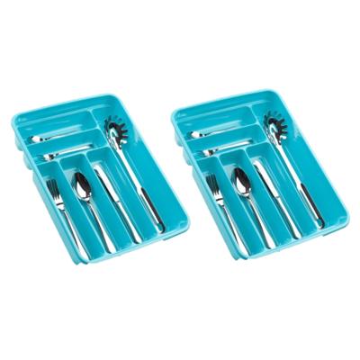 Plasticforte Bestekbak - 2x stuks - 6 vaks - blauw - 40 x 30 x 7 cm - bestekhouder