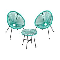 Set van 3 balkonmeubels met tafel en 2 stoelen, Turquoise blauw