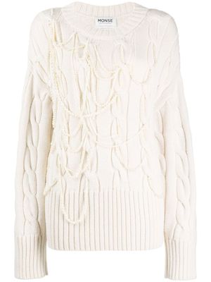 Monse pull en maille torsadée à ornements - Blanc