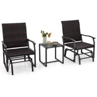 3-Delige Terrasmeubelset Tuinmeubels 2 Rotan Fauteuils met Droogschuim Snelle Salontafel van Gehard Glas Bruin