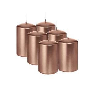 Cilinderkaars/stompkaars - 6x - metallic roségoud - 6 x 8 cm - 29 branduren