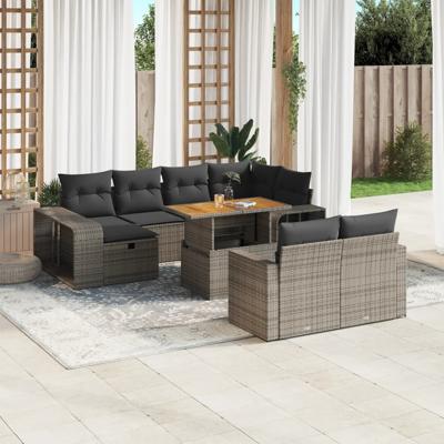 11-delige Loungeset met kussens poly rattan grijs