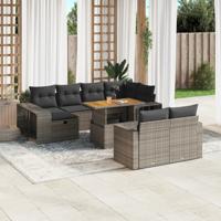 11-delige Loungeset met kussens poly rattan grijs