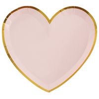 Santex wegwerpbordjes hartje - Babyshower meisje - 10x stuks - 23 cm - roze/goud   -
