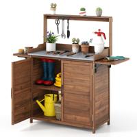 138x47x128cm Houten Plantenbank Tuintafel Met Gegalvaniseerd Werkblad En Onderkast Tuinbouwwerkbank