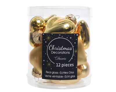 12 Glazen hartjes 40 mm licht goud - Decoris