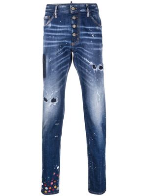 DSQUARED2 jean slim Ditsy à effet usé - Bleu
