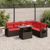 7-delige Loungeset met kussens poly rattan acacia grijs