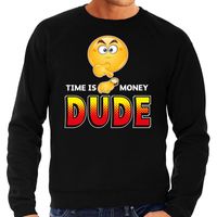 Funny emoticon sweater Time is money dude zwart heren - thumbnail