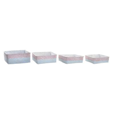 Mandenset DKD Home Decor Polyester 8,5 cm 26 x 26 x 9 cm Natuurlijke Vezel Boho Mediterrane (4 Onderdelen)