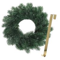 Kerstkrans 35 cm - blauwgroen - met gouden hanger/ophanghaak - kerstversiering - Kerstkransen