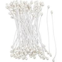 Creativ Company Bloemmeeldraden, l: 6,4 cm, d 2 mm, wit parelmoer, 100 stuk/ 1 doos