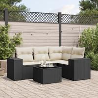 5-delige Loungeset met kussens poly rattan zwart