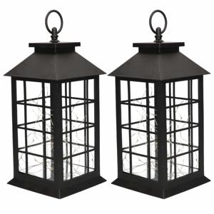 Lantaarn - 2x - zwart - LED verlichting - 31 cm - sfeerverlichting - decoratie lantaarn - hanglamp