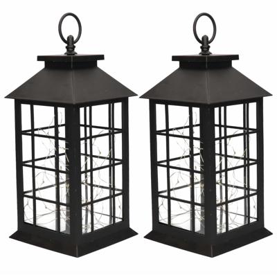 Lantaarn - 2x - zwart - LED verlichting - 31 cm - sfeerverlichting - decoratie lantaarn - hanglamp
