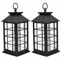 Lantaarn - 2x - zwart - LED verlichting - 31 cm - sfeerverlichting - decoratie lantaarn - hanglamp