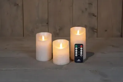 Anna&apos;s Collection LED kaars flame effect rustiek set 7.5 cm parel 3 stuks