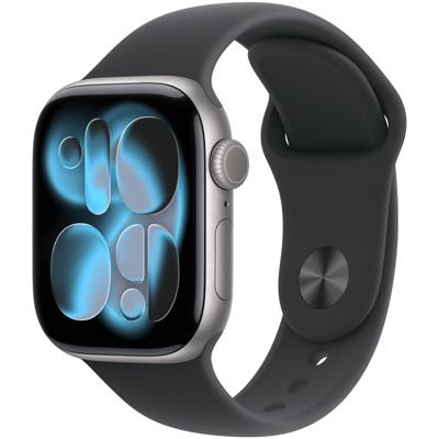 Apple Watch Series 11 GPS + Cellular 42mm Space Grey Aluminium Case met Black Sport Band - S/M Smartwatch Grijs