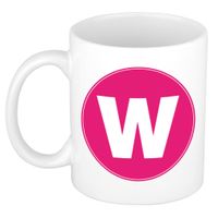 Mok / beker met de letter W roze bedrukking voor het maken van een naam / woord of team Mok / beker met de letter W roze bedrukking voor het maken van een naam / woord of team