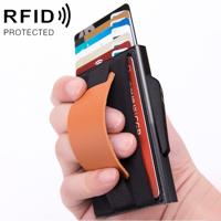 X-32C automatisch Uitvouwkaart type anti-magnetische RFID anti-diefstal mannen aluminiumlegering B Dial knop elastische tas portemonnee met PU lederen