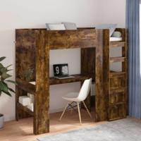 Loft Bedframe met Bureau met opslag Gerookt eiken 100 x 200 cm