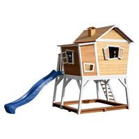 AXI Max Speelhuis op palen, zandbak & blauwe glijbaan Speelhuisje voor de tuin / buiten in bruin & wit van FSC hout - thumbnail