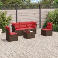 6-delige Loungeset met kussens poly rattan bruin