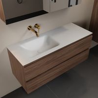 MONDIAZ AIVY 120cm badmeubel Mocha, wastafel Talc solid surface links zonder kraangat met spiegelkast (AI-351631TALC-NO - AI-M120MOLI - AI-C120MOMI)