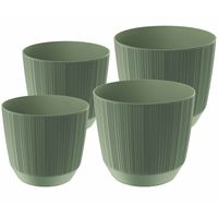 Prosperplast plantenpotten/bloempotten Carf Stripe - groen - 4x stuks - kunststof - Dia 13 en 17 cm - thumbnail