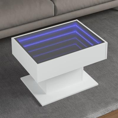 Salontafel met LED 70x50x45 cm bewerkt hout wit