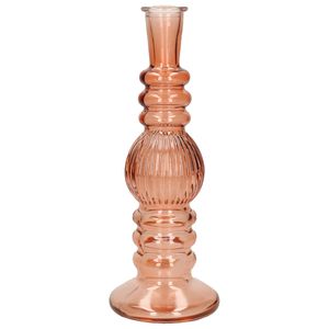 Kaarsen kandelaar Florence - zacht oranje glas - ribbel - D8,5 x H23 cm