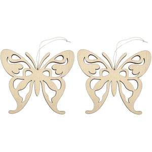 2x Houten vlinders 16,5 x 14 cm ophang decoratie
