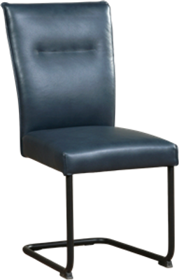 Blauwe leren industriële eetkamerstoel Retro - poot rond zwart - Granada leer Blue (blauw leer)