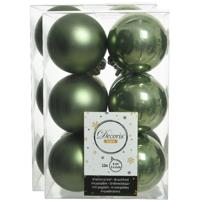 Decoris kerstballen - 24x st - mosgroen - 6 cm - kunststof - mat/glans - kerstversiering