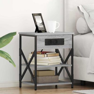 Nachtkastje met Oplaadstation 2 pcs Grijs sonoma Bewerkt hout