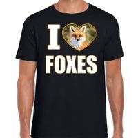 I love foxes t-shirt met dieren foto van een vos zwart voor heren - thumbnail