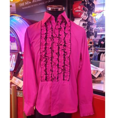 Retro Ruffles Shirt Hot Pink Black-2XL