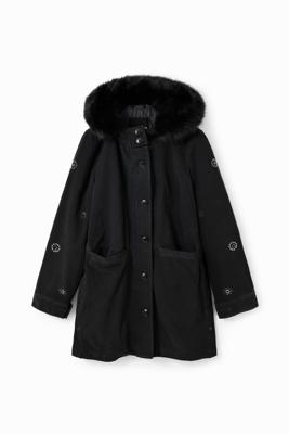 Parka met capuchon en borduursels - BLACK - M