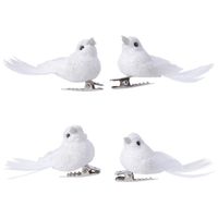 4x Decoratie glitter vogeltjes wit op clip 5 cm   - - thumbnail