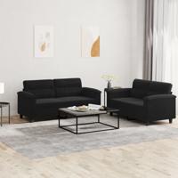 2-delige Loungeset met kussens microvezelstof zwart