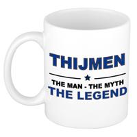 Thijmen cadeau mok - man myth legend - naam koffiemok / beker - wit en blauw - 300 ml