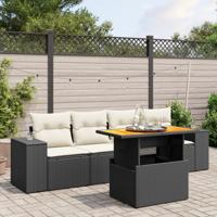 5-delige Loungeset met kussens poly rattan zwart