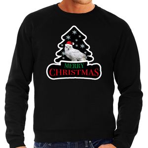 Dieren kersttrui uil zwart heren - Foute uilen kerstsweater