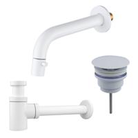 Fortifura Calvi Fonteinkraanset - inbouw - uitloop 18cm - inkortbaar - sifon - always open plug - mat wit SW1108833/SW696206/SW696216 Fortifura Calvi Fonteinkraanset - inbouw - uitloop 18cm - inkortbaar - sifon - always open plug - mat wit SW1108833/SW696206/SW696216